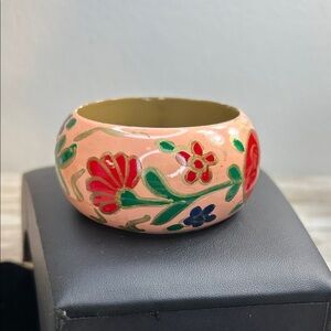 Floral Hand Painted Wood Bangle Bracelet